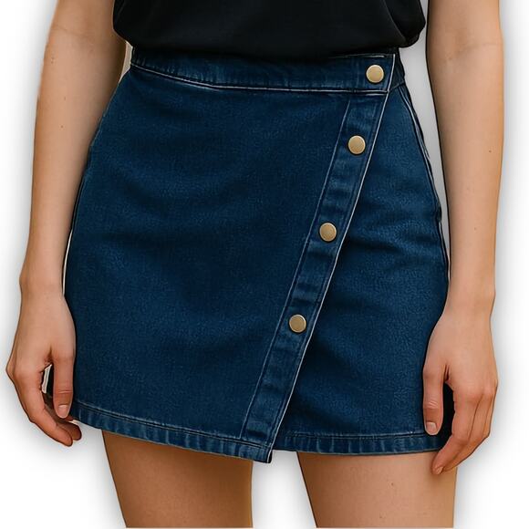 We The Free Denim Wrap Mini Skirt Blue Size 6 - Picture 1 of 10
